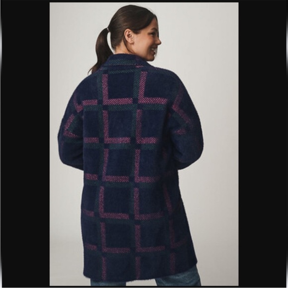 NVLT Navy and Pink Plaid Coat Anthropologie Size S - Picture 3 of 7